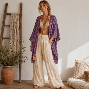 Kantha Patchwork Quilted Kimono Robe OS‎ Reversible Boho Artisan One Of A Kind